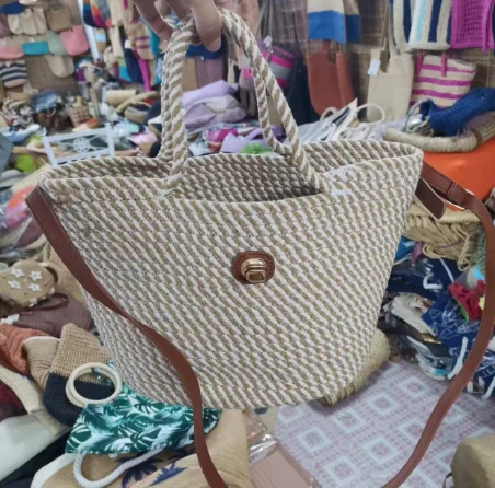 Mála Mná Rope Cotton Handwoven Le Láimhseáil PU Fada