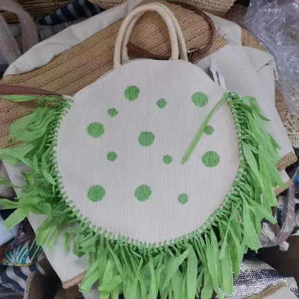 Mála bhabhta bróidnéireachta páipéar glas le tassels
