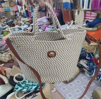 Mála Mná Rope Cotton Handwoven Le Láimhseáil PU Fada